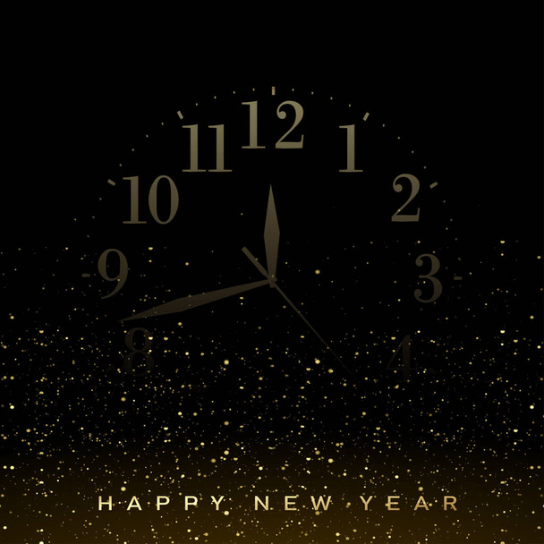 Feliz Ano Novo e Feliz cartão de Natal com relógio de ouro. Ilustração vetorial - Vetor, Imagem