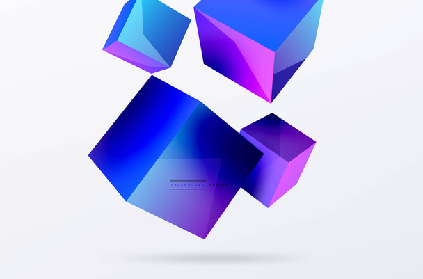 3d vector abstract background. Flying cubes composition. Trendy techno business template for wallpaper, banner, background or landing - Vector, Image