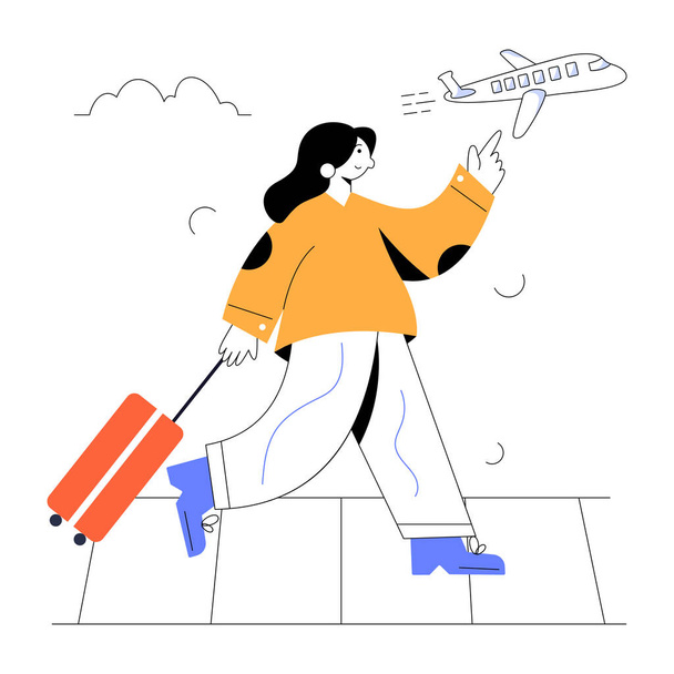 vector illustration of a woman with  suitcase - Διάνυσμα, εικόνα