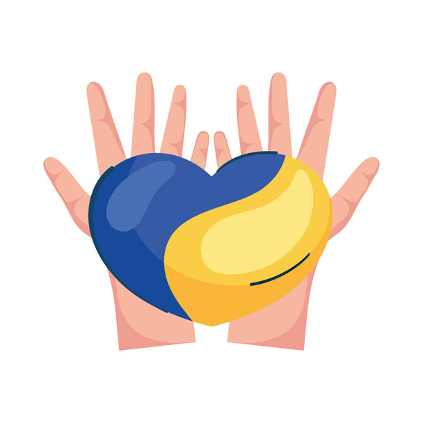 hands with Ukraine flag in heart icon - Vector, Image
