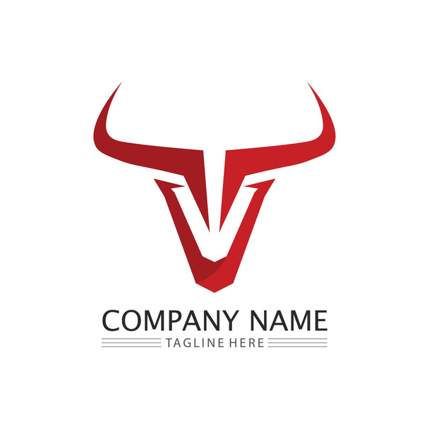 Logotipo de touro de escudo abstrato, ícone de logotipo de emblemas de chifre - Vetor, Imagem