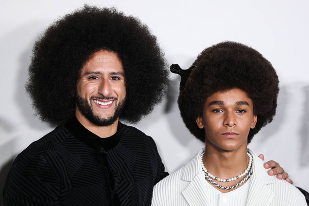American civil rights activist and former football quarterback Colin Kaepernick and actor Jaden Michael arrive at Los Angeles Premiere Of Netflix's 'Colin In Black And White' held at Academy Museum of Motion Pictures on October 28, 2021 in LA, CA - Valokuva, kuva