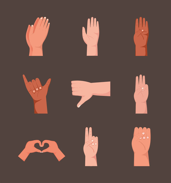 Gesten mit neun Händen setzen Symbole - Vektor, Bild