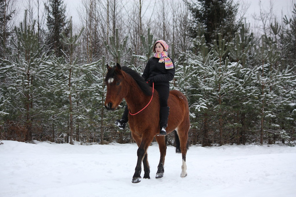 Дівчина-підліток верхи на коні без сідла і мотузки
 - Фото, зображення