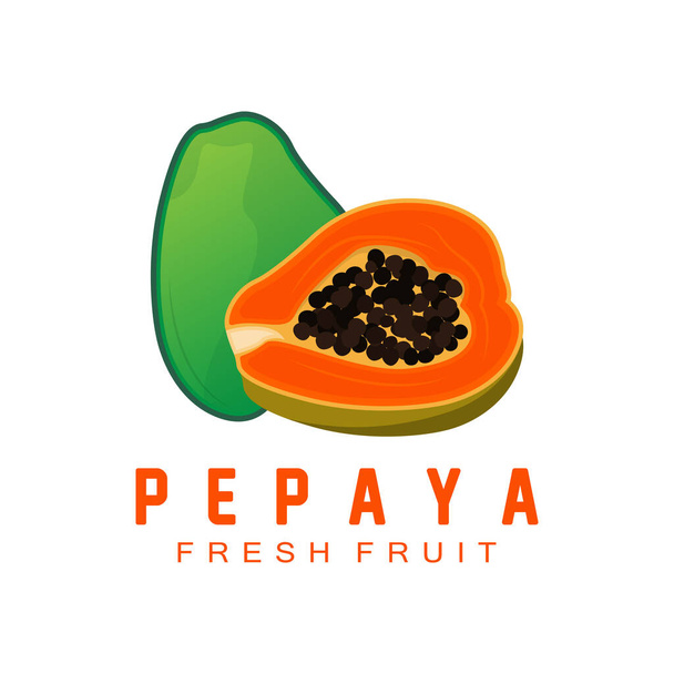 Textured Orange Fruit Design Papaya Logo, Papaya Tree Brand Product Label Vector, Fruit Market - Вектор,изображение