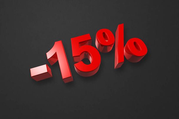 15% off discount. Offer sale. 3D illustration isolated on black. Promotional price rate - Fotografie, Obrázek