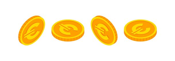 Moedas de ouro isométricas com sinal de euro. 3d dinheiro, euro moeda, moeda de jogo, bancário ou casino símbolo de dinheiro para web, aplicativos, design. Ícone vetor de ícone de câmbio europeu - Vetor, Imagem