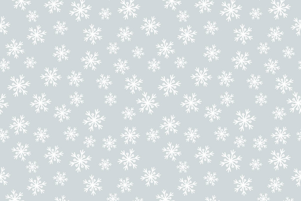 ベクトルクリスマス、新年、灰色の休日雪の結晶パターン水平背景。印刷、紙、デザイン、装飾、ギフト、背景のための冬の手描きのテクスチャ - ベクター画像