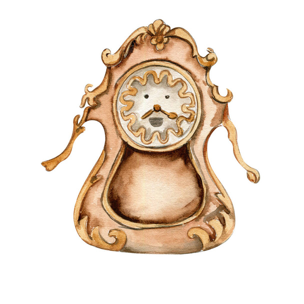 Relógio vintage desenhado à mão com olhos e boca de um conto de fadas - Vetor, Imagem