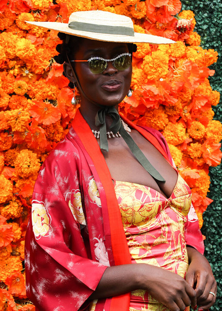 Actress Jodie Turner-Smith arrives at the Veuve Clicquot Polo Classic Los Angeles 2021 held at the Will Rogers State Historic Park on October 2, 2021 in Pacific Palisades, Los Angeles, California, United States.  - Photo, image