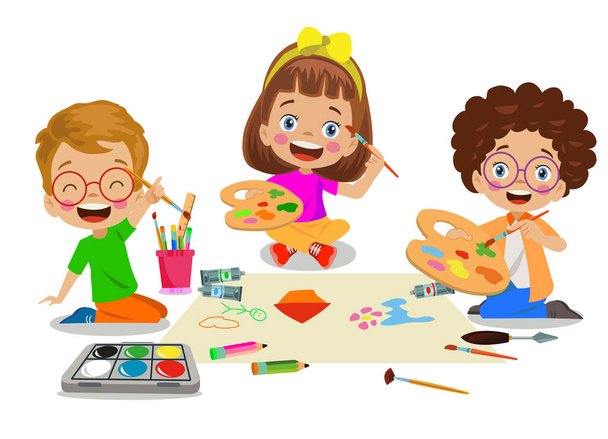 cute kids painting in class - Vector, Image