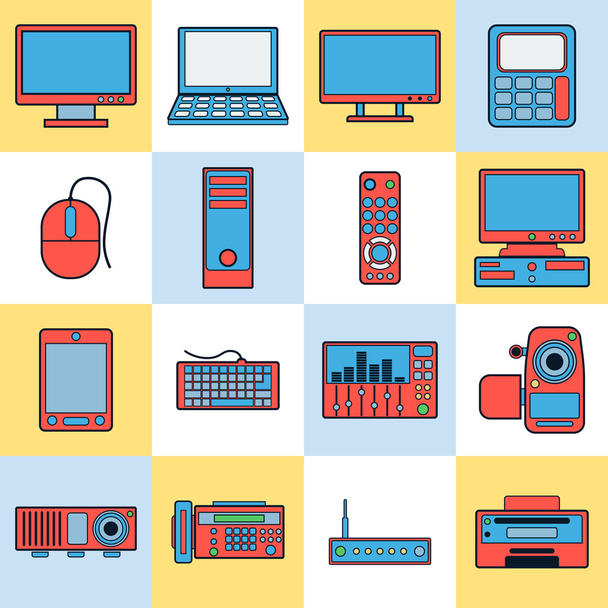 Modern electronic flat icons - Vector, imagen