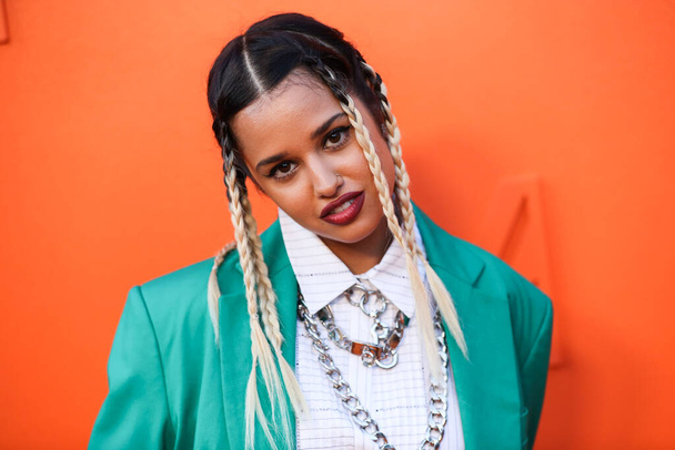 Rapper/model Tommy Genesis arrives at the MARCELL VON BERLIN Spring/Summer 2021 Runway Fashion Show held at the SheatsGoldstein Residence on September 16, 2021 in Beverly Hills, Los Angeles, California, United States. - Photo, Image