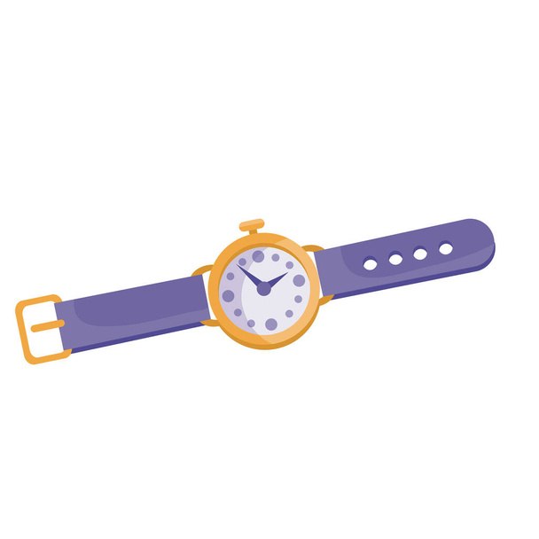 Armbanduhr mit violettem Armband, Draufsicht, isoliertes Objekt auf weißem Hintergrund, Vektordarstellung, Folge. - Vektor, Bild
