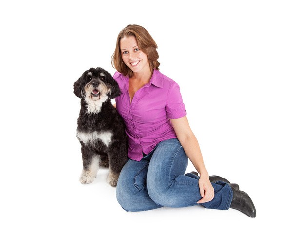 Pretty Woman With Poodle Mix Dog - Photo, image