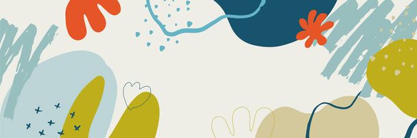 Tropische boho organische minimale banner achtergrond. Creatieve composities van kleurrijke bladeren en bloemen. Ontwerp sjabloon voor posters, covers, sociale media, website. Platte stijl vector illustratie - Vector, afbeelding