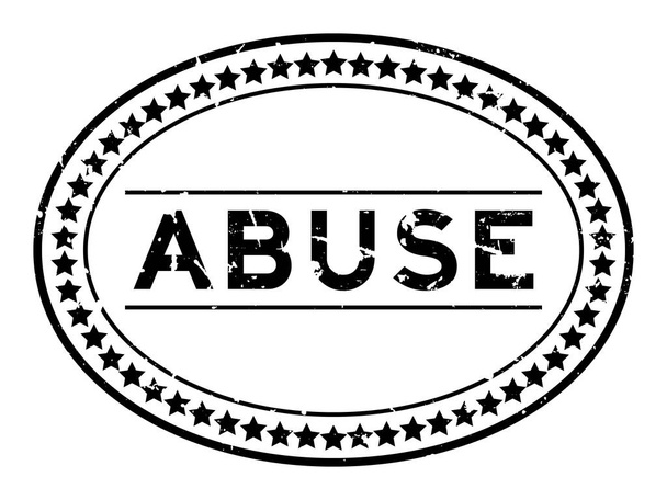 グランジ黒虐待単語楕円形ゴムシールスタンプ上の白の背景 - ベクター画像