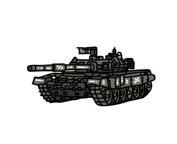 Tankvoertuig close-up vector tekening illustratie tanker vervoer militaire oorlog explosieve machinaire technologie kanon graphics. - Vector, afbeelding