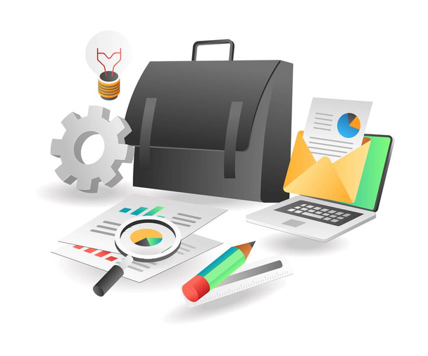 Flat isometric illustration concept. investment business data briefcase - Vector, Image