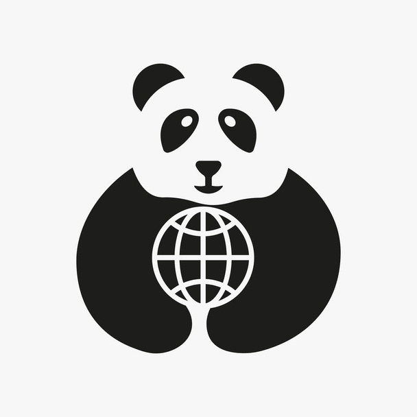 Plantilla vectorial Panda Global Logo Negative Space Concept. Panda Holding Símbolo del Mundo - Vector, Imagen
