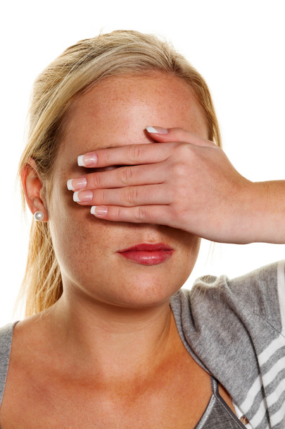 woman holding her eyes to - Фото, зображення