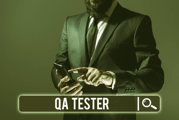 Text zobrazující inspiraci Qa Tester, Word Written on Quality assurance of an on going project before implementation - Fotografie, Obrázek