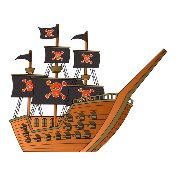 χαριτωμένο των πειρατών πλοίο σε έκδοση κινουμένων σχεδίων - Διάνυσμα, εικόνα