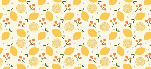 Many ripe lemons on light background. Pattern for design - Vector, Image