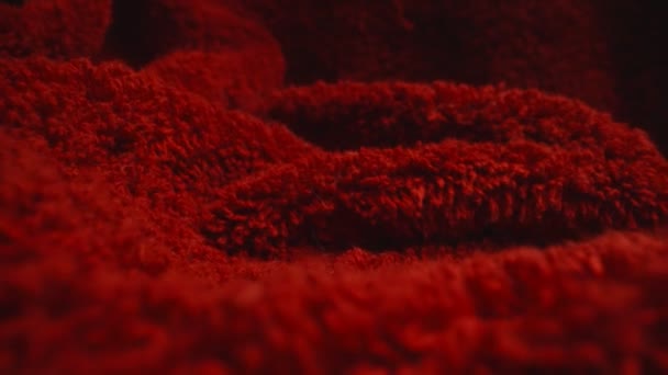 赤い柔らかいテリータオルの織物のテクスチャ. - 映像、動画