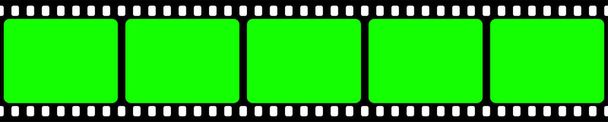 Realistic blank film strip, camera roll. Old retro cinema movie strip with green chroma key background. Analog video recording and photography. Visual effects compositing. Vector illustration. - Vektori, kuva