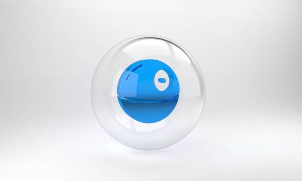 Blue Death star icon isolated on grey background. Glass circle button. 3D render illustration. - Photo, Image
