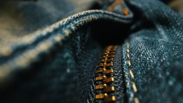 Denim blue jeans fabric texture. Close-up. - Footage, Video