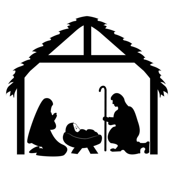 Scène de la Nativité avec l'enfant Jésus dans la crèche, Marie et Joseph. Noël - Photo, image