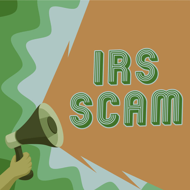 Schrijven van tekst Irs Scam, Internet Concept gericht op belastingbetalers door zich voor te doen als Internal Revenue Service - Foto, afbeelding