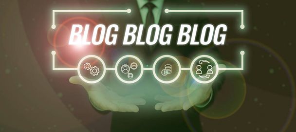 Inspiración mostrando signo Blog Blog Blog, Concepto que significa tendencia de blogs en Internet comunicación virtual moderna - Foto, imagen