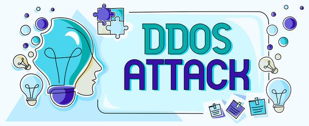 Zeichen zeigt Ddos Angriff, Geschäft Schaufenster Täter versucht, Netzwerk-Ressource nicht verfügbar zu machen - Foto, Bild