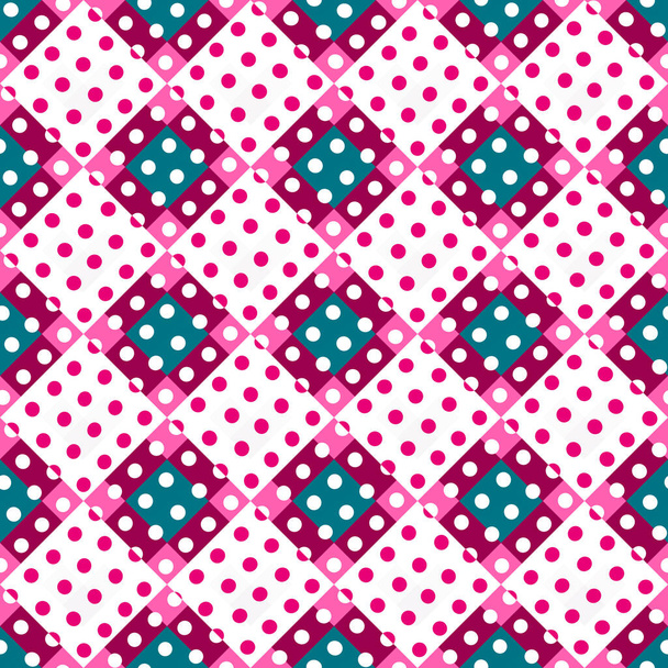 Whimsical geometric pixel pattern. Playful fun kaleidoscopic pink wallpaper. Colorful summer vintage geo dot mosaic for seamless texture background - Photo, Image