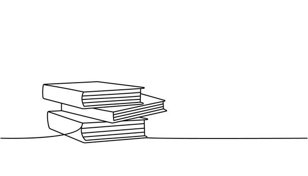 Στοίβα των βιβλίων μία γραμμή συνεχή σχέδιο. Βιβλιοπωλείο, βιβλιοθήκη συνεχή μία γραμμή εικονογράφηση. Μινιμαλιστική γραμμική απεικόνιση διανύσματος. Απομονωμένα σε λευκό φόντο. - Διάνυσμα, εικόνα
