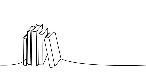 Egy halom könyv egy soros folyamatos rajz. Könyvesbolt, könyvtár folyamatos egysoros illusztráció. Vektor minimalista lineáris illusztráció. Fehér alapon elszigetelve. - Vektor, kép