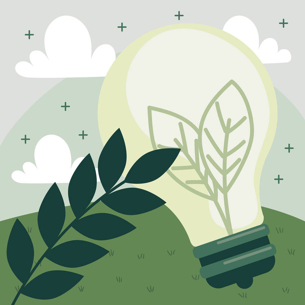 ampoule écologie avec branches icônes durables - Vecteur, image