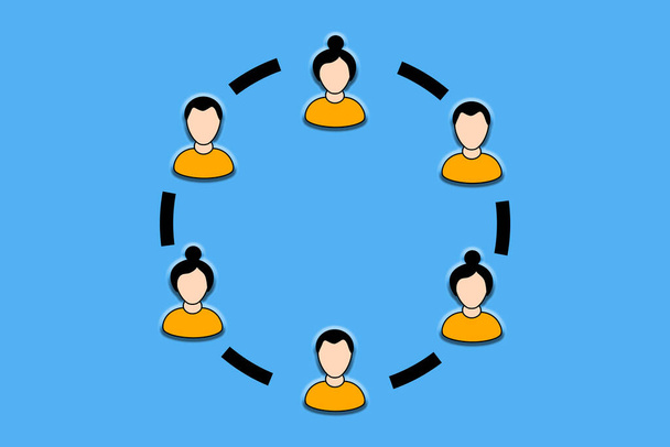 Avatars of team members forming a circle, symbolizing a team and teamwork. - Photo, Image