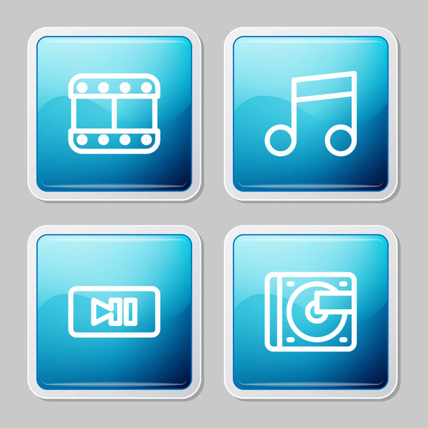 Set line Play video, Music note, tone, Pause button and Vinyl player with vinyl disk icon. Vector. - Vector, afbeelding