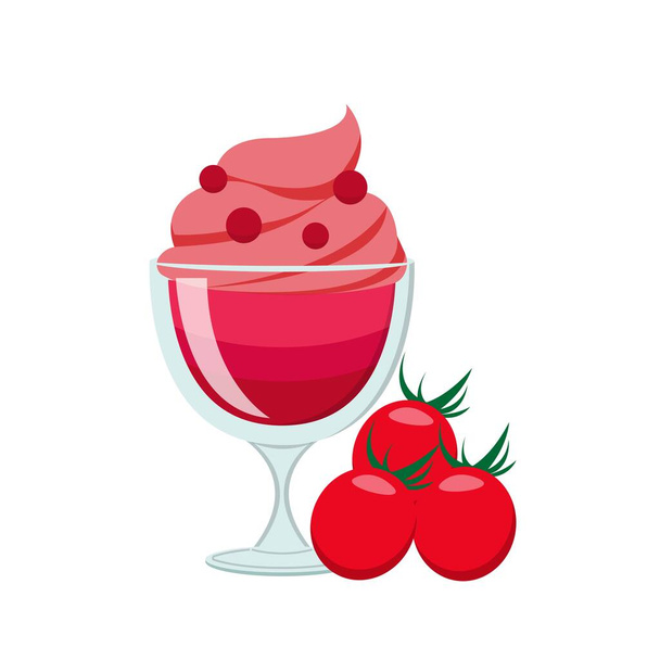Tomato flavored fruit sundae with glass cup isolated on white background - Vector, Image