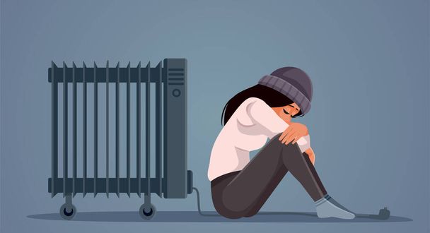 Woman Disconnecting Electric Heat Suffering from Cold Vector Illustration - Διάνυσμα, εικόνα