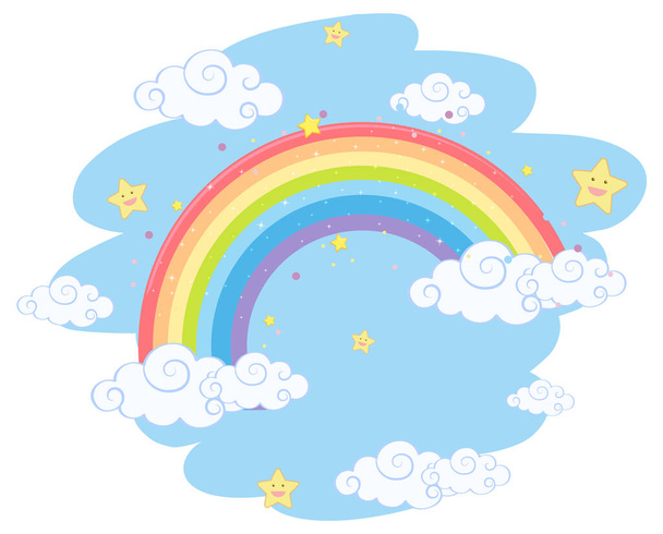 Пастельная радуга с облаками изолированные иллюстрации - Вектор,изображение