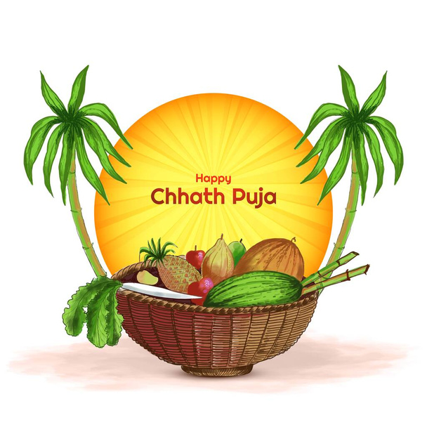 Felice festa chhas puja sfondo carta di vacanza - Vettoriali, immagini
