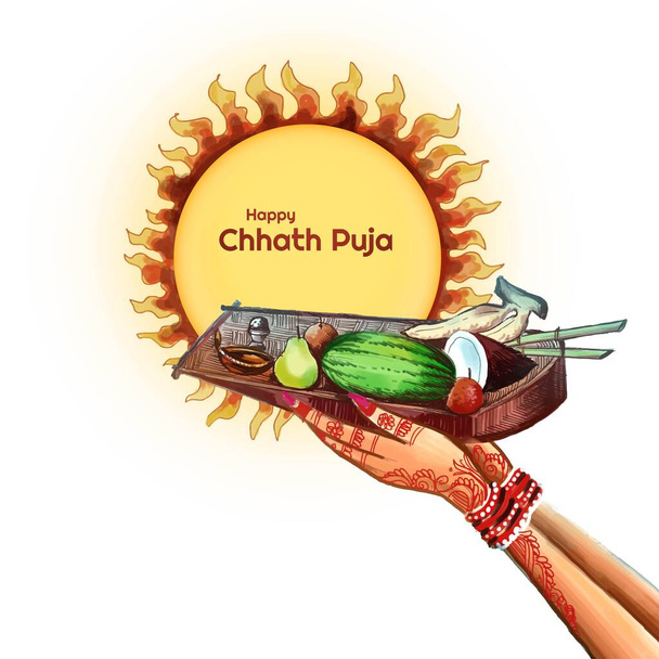 Wensen voor gelukkig chhath puja viering vakantie kaart achtergrond - Vector, afbeelding