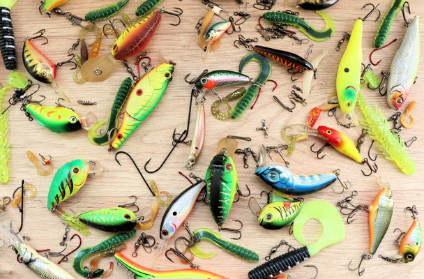 Set of fishing bait on a light background - Foto, afbeelding