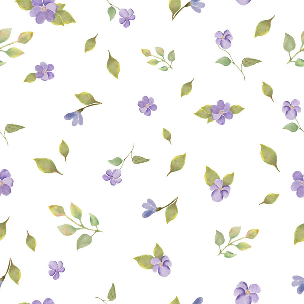 Υδατογραφία αδιάλειπτη μοτίβο με αφηρημένα διαφορετικά μπλε λουλούδια, φύλλα, κλαδιά. Χειροποίητη floral απεικόνιση που απομονώνεται σε λευκό φόντο. Για συσκευασία, ταπετσαρία, συσκευασία. Διάνυσμα EPS. - Διάνυσμα, εικόνα