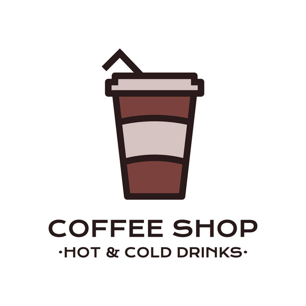 Illustration von Coffee Shop Aufschriften von heißen und kalten Getränken auf weißem Hintergrund unter Einwegbecher mit Stroh - Foto, Bild